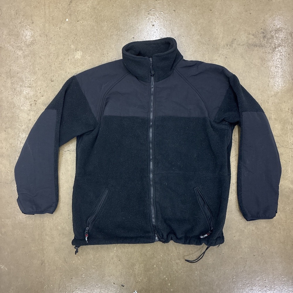 Peckham Polar Military Jacket Mens LARGE Black Fleece Full Zip See Measurements!